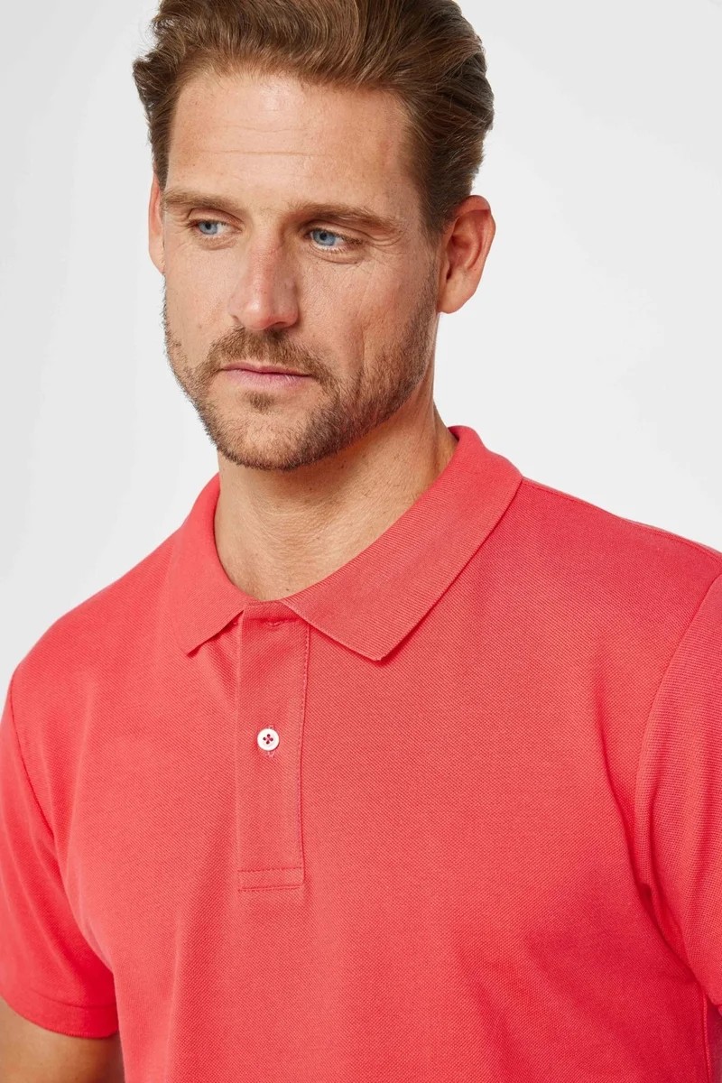 Tudors Men's Slim Fit Narrow Cut Cotton Plain Pique Pomegranate Color Polo Collar T-Shirt
