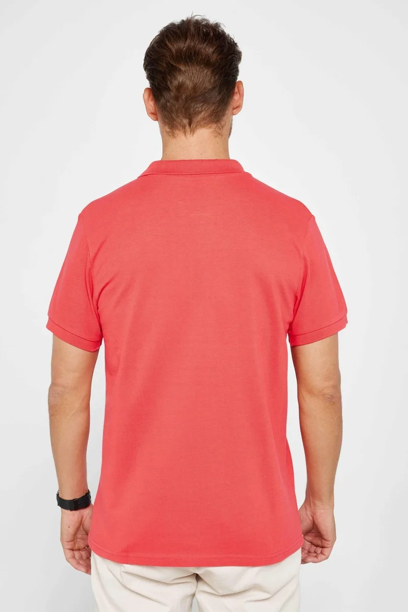Tudors Men's Slim Fit Narrow Cut Cotton Plain Pique Pomegranate Color Polo Collar T-Shirt