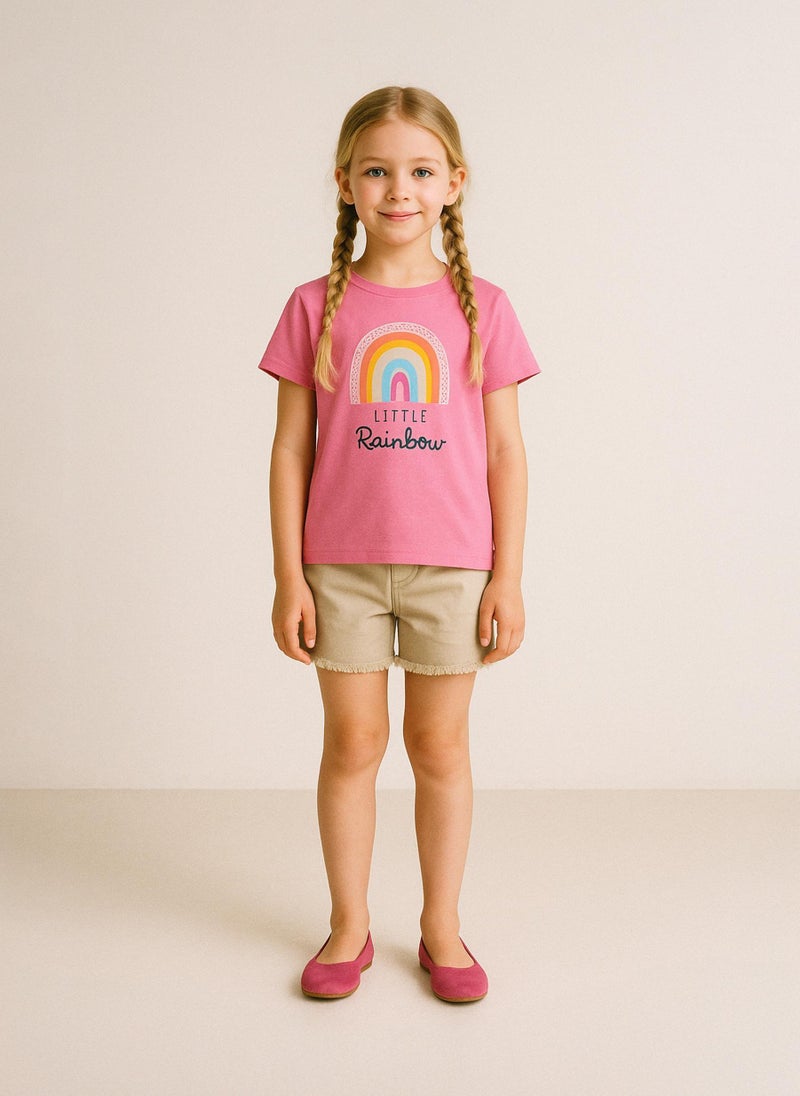 مينوتي شورت للبنات الصغار بحافة مهترئة وخصر مطاطي مريح - Image 1