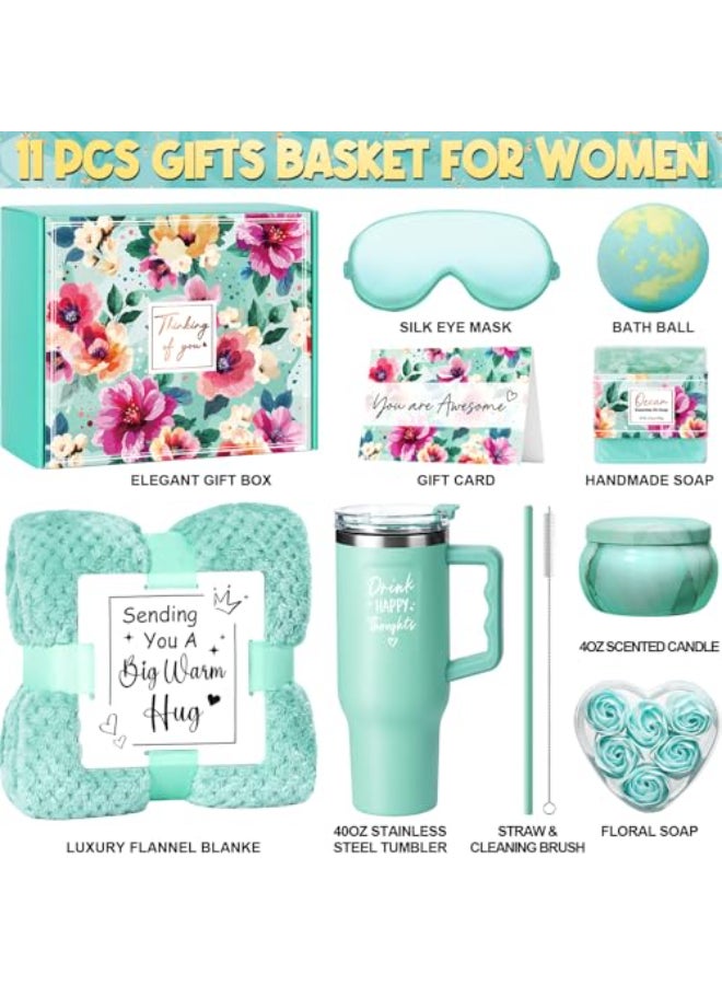 Qinline Birthday Gifts for Women Self Care Get Well Soon Gifts Ocean Relaxing Spa Gift Box Care Package Basket w Luxury Flannel Blanket 40 oz Tumbler Valentines Day Gift for Mom Her Wife Girlfriend Sister - Image 3