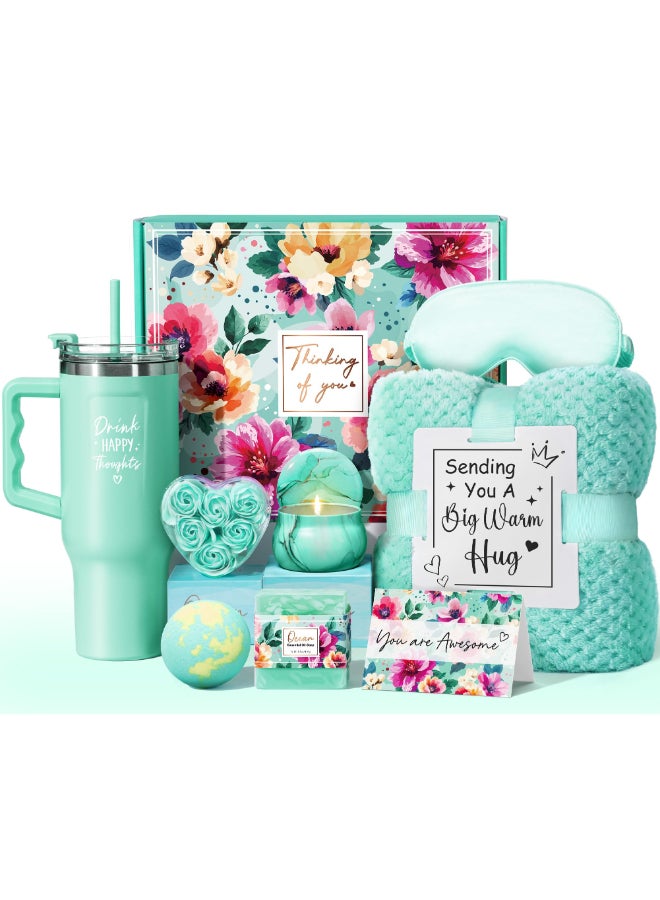 Qinline Birthday Gifts for Women Self Care Get Well Soon Gifts Ocean Relaxing Spa Gift Box Care Package Basket w Luxury Flannel Blanket 40 oz Tumbler Valentines Day Gift for Mom Her Wife Girlfriend Sister - Image 2