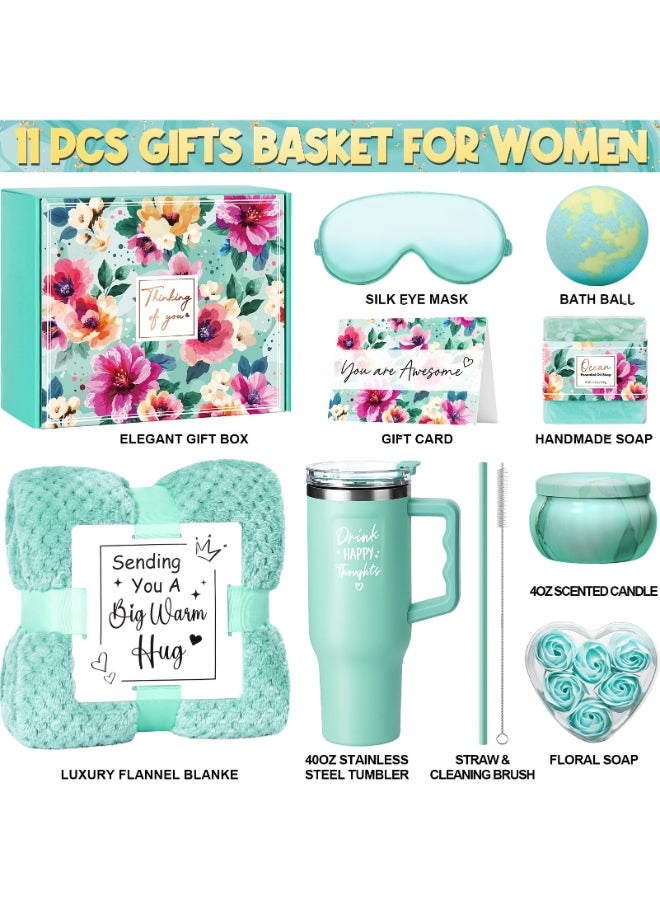 Qinline Birthday Gifts for Women Self Care Get Well Soon Gifts Ocean Relaxing Spa Gift Box Care Package Basket w Luxury Flannel Blanket 40 oz Tumbler Valentines Day Gift for Mom Her Wife Girlfriend Sister - Image 4