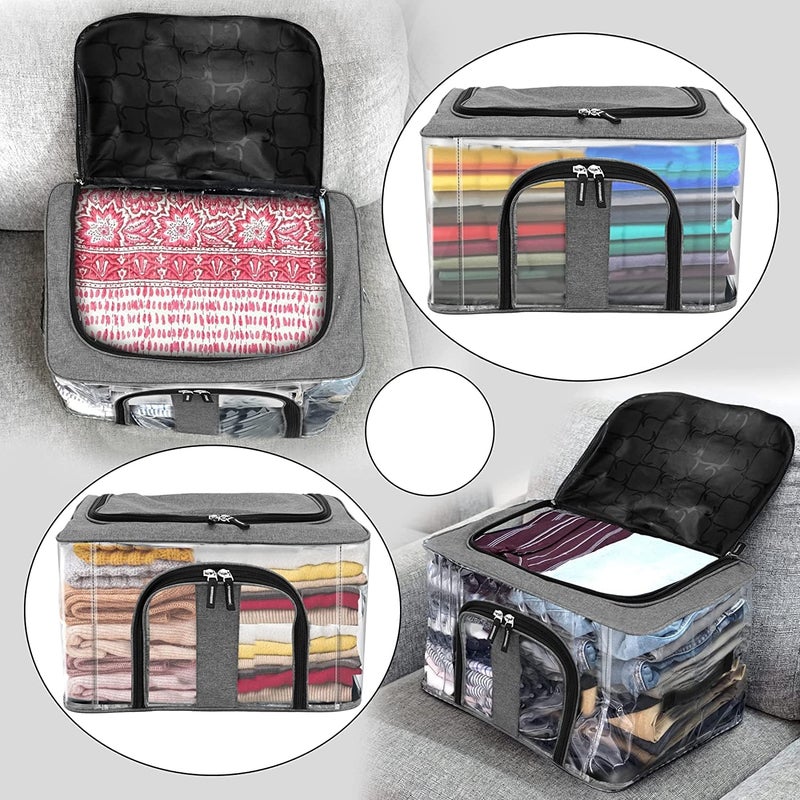 Khedu Fab 33LT PVC Transparent Moisture Proof Cloth Storage box for Clothes Under Bed Closet Wardrobe Organizer Bag Clothes Saree Bags with Carry Handle For Saree Shirts and BlanketsGREYPACKOF1 - Image 5