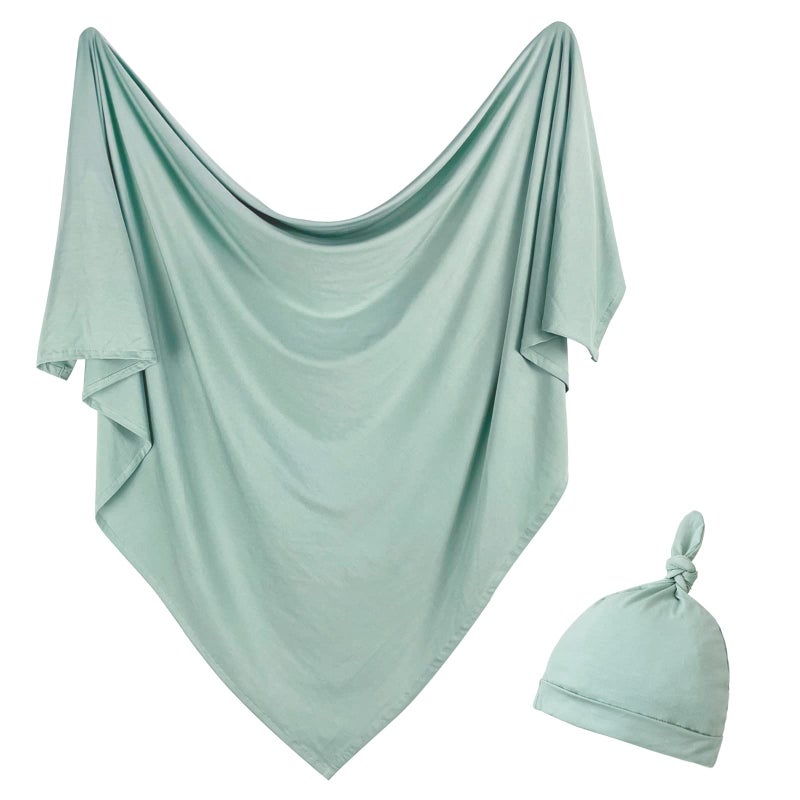 OWLOWLA Newborn Swaddle Set Stretch Wrap Swaddle Receiving Blanket for Baby Boy GirlSage