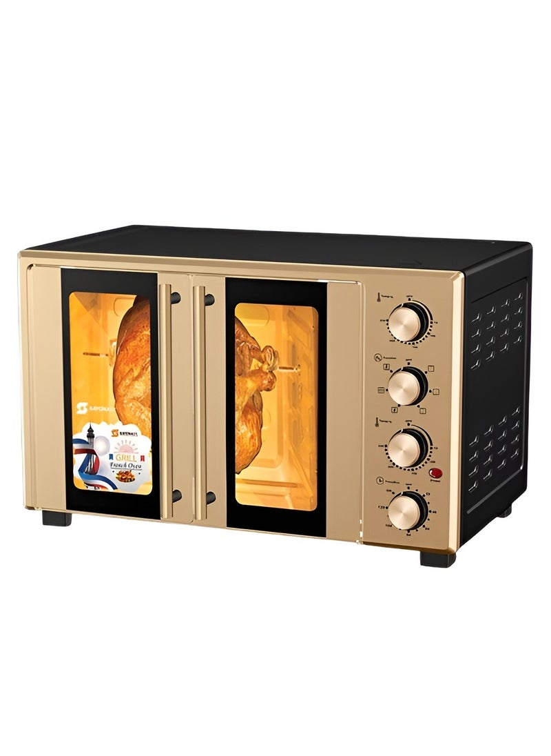 Generic Electric Oven with Rotisserie, Convection, 60L Capacity, 2200W - Stainless Steel Heating Elements, 60-Minute Timer, Heat-Resistant Tempered Glass Window, Indoor Cooking Lamp| Golden  - Image 1