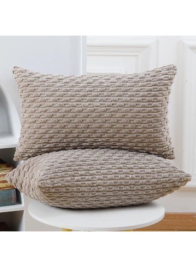 MADIZZ Pack of 2 Boho Striped Corduroy Throw Pillow Covers 12x20 Inch Taupe Soft Decorative Cushion Cover for Bedroom Sofa Pillow Shell - Image 2