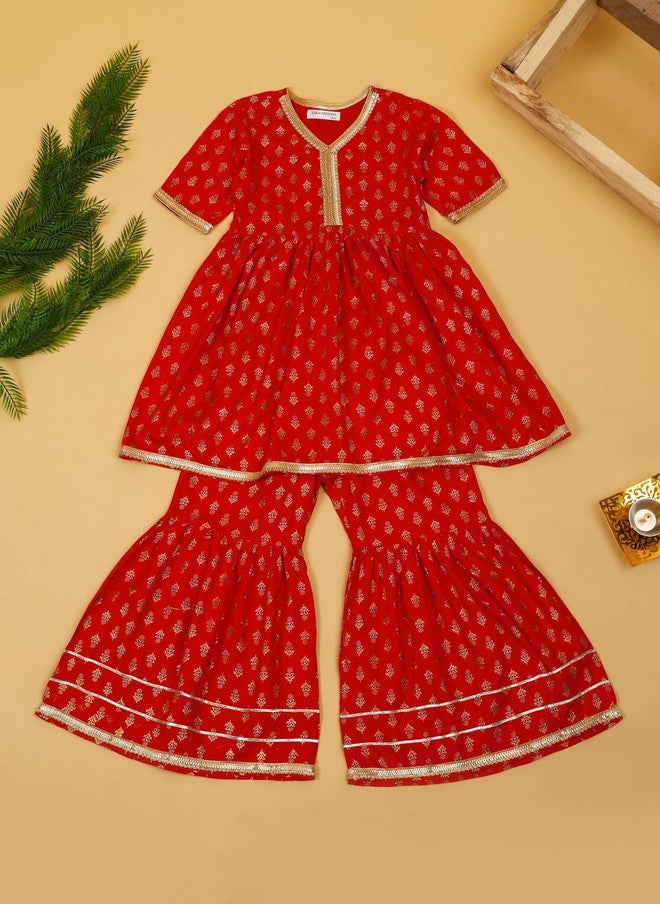 Saka Designs Floral Printed Kurta and Sharara Set for Girls - Image 2