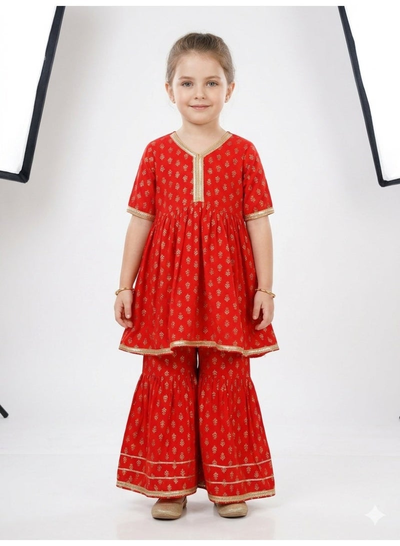 Saka Designs Floral Printed Kurta and Sharara Set for Girls - Image 1