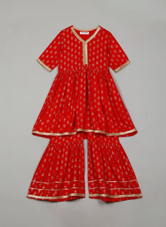 Saka Designs Floral Printed Kurta and Sharara Set for Girls - Image 3