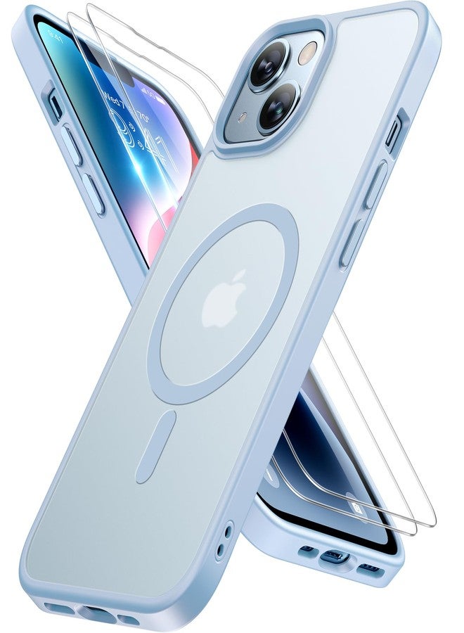 Miracase Magnetic for iPhone 14 Case 6.1 Inch [Compatible with MagSafe] [with 2X Screen Protectors] Military-Grade Protection, Anti-Fingerprint, Slim Phone Cover for iPhone 14 - Light Blue - Image 1