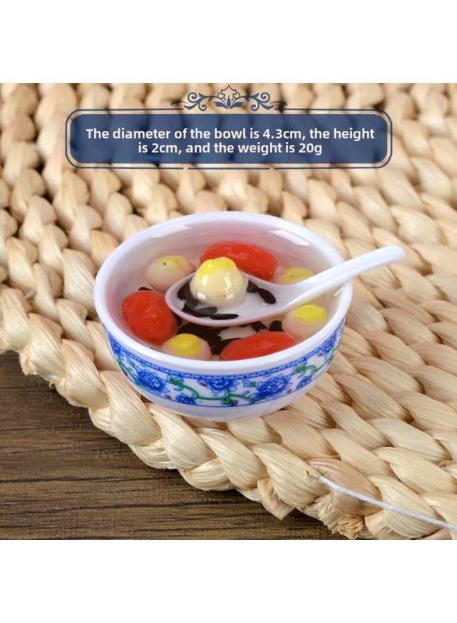 Chinese Style Small Gifts PVC Simulation Blue And White Porcelain Small Bowl Of Vegetable Noodles Microminiature Food Play Simulation Food Model Grab Week-Color:[model] Lotus Seed Black Rice - Image 1