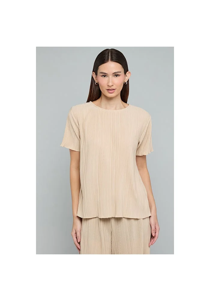 أر أند بي Ribbed Top with Crew Neck and Short Sleeves