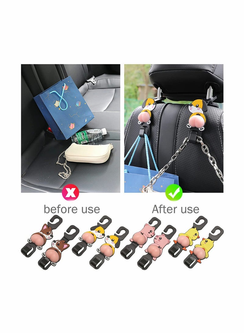 KASTWAVE 4 Pcs Car Storage Hooks Universal Handback Holders, Silicone Car Seat Hanger Clips, Cartoon Back Seat Headrest Hooks Car Organiser - Car Gadgets - Image 4