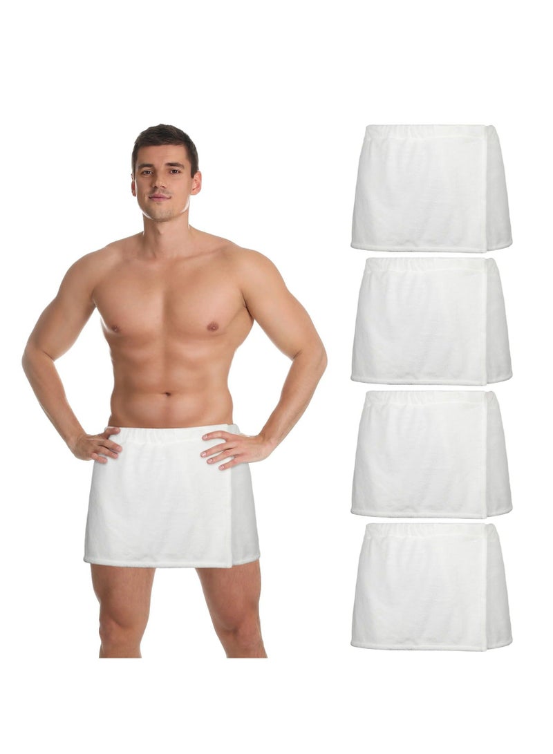 Mens Wearable Bath Towel Wrap Short Pants Shower Wrap for Men 11.81'' Mens Towel Wrap After Shower with Closure for Men Bathroom Shower Spa Gym (White,Coral Fleece)4 Pcs  - Image 1