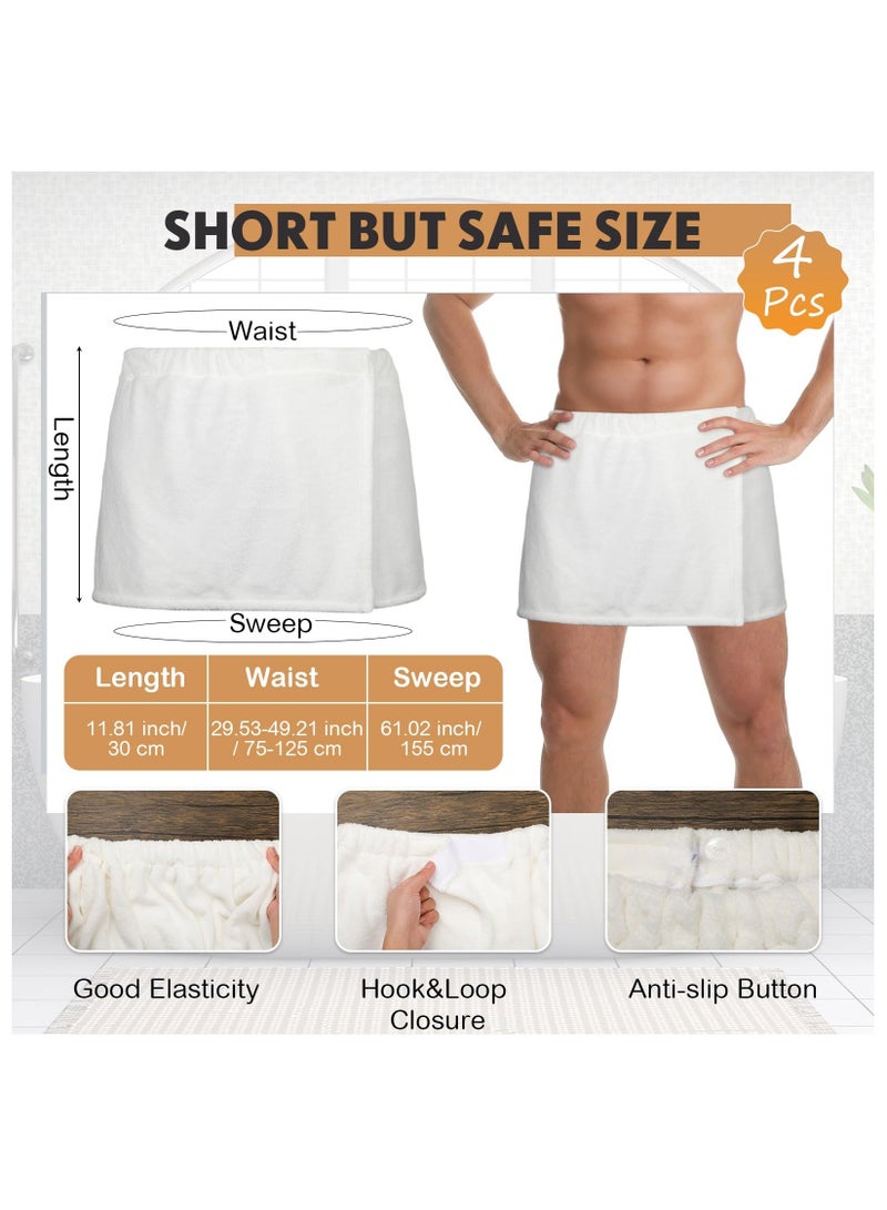 Mens Wearable Bath Towel Wrap Short Pants Shower Wrap for Men 11.81'' Mens Towel Wrap After Shower with Closure for Men Bathroom Shower Spa Gym (White,Coral Fleece)4 Pcs  - Image 2