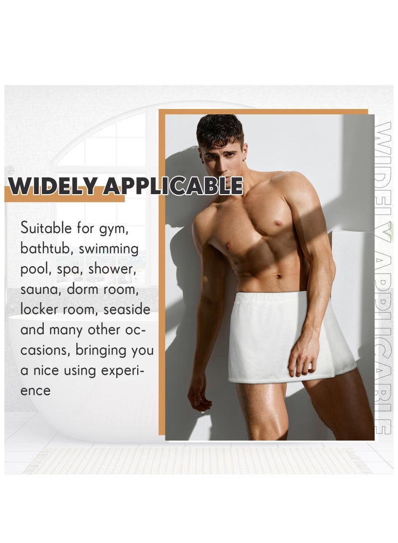 Mens Wearable Bath Towel Wrap Short Pants Shower Wrap for Men 11.81'' Mens Towel Wrap After Shower with Closure for Men Bathroom Shower Spa Gym (White,Coral Fleece)4 Pcs  - Image 4