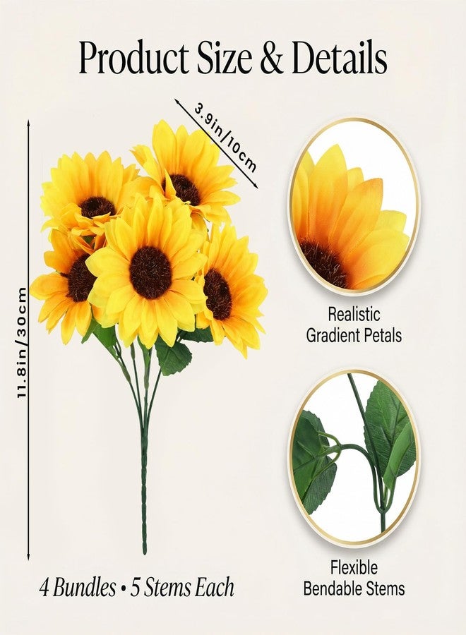 SXoonKing Artificial Sunflowers, Fake Sunflowers Artificial Flowers for Vase, Fall Silk Flowers with Stems for Kitchen Bouquet Wedding Table Home Porch Garden Indoor Outdoor Decor (4 Bundles Total 20 Heads) - Image 2