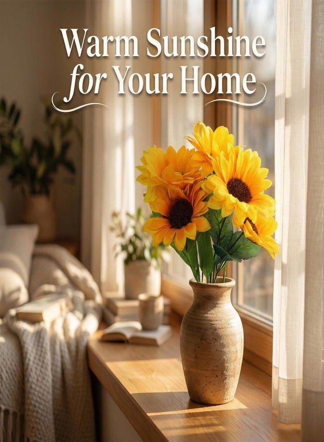 SXoonKing Artificial Sunflowers, Fake Sunflowers Artificial Flowers for Vase, Fall Silk Flowers with Stems for Kitchen Bouquet Wedding Table Home Porch Garden Indoor Outdoor Decor (4 Bundles Total 20 Heads) - Image 3