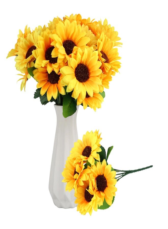 SXoonKing Artificial Sunflowers, Fake Sunflowers Artificial Flowers for Vase, Fall Silk Flowers with Stems for Kitchen Bouquet Wedding Table Home Porch Garden Indoor Outdoor Decor (4 Bundles Total 20 Heads) - Image 1