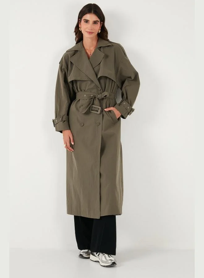 Lela Lela Cotton Oversize Double-Breasted Trench Coat with Sleeve Epaulets and Windbreaker for Women 6839637