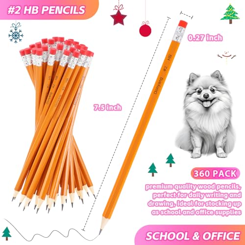 Donyang 360 Pack #2 Pencils Bulk, Pre-Sharpened Number 2 HB Yellow Pencils with Top Erasers for School Classroom College Essentials Teacher Office Accessories, Writing, Drawing, Sketching - Image 3