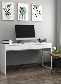 مكتب محطة عمل خشبي مع درج تخزين أبيض 75x142x50 سم