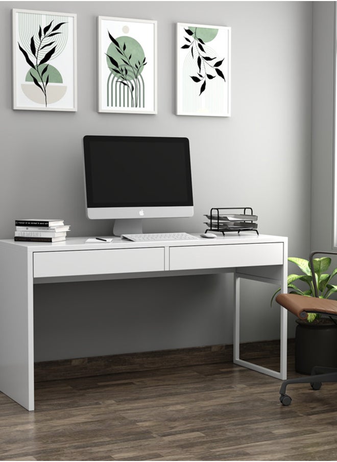 RIGID - مكتب محطة عمل خشبي مع درج تخزين أبيض 75x142x50 سم - Image 1
