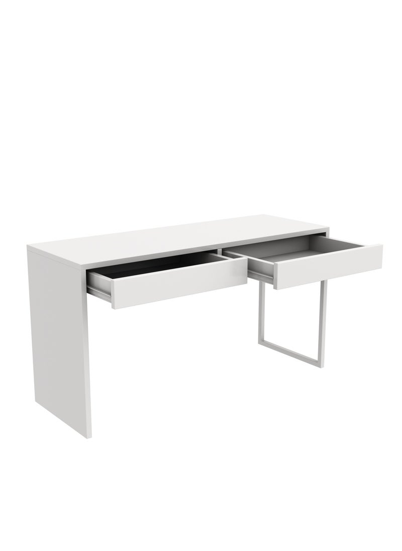 RIGID - مكتب محطة عمل خشبي مع درج تخزين أبيض 75x142x50 سم - Image 1