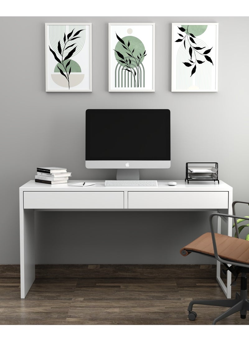 RIGID - مكتب محطة عمل خشبي مع درج تخزين أبيض 75x142x50 سم - Image 1