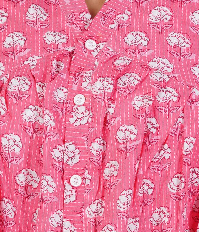MENMAII Women's Pleated/AliaCut (L to 4XL)- Front Open/Button Down/Maternity/Feeding/Elderly/Hospital Use Short Length Dress - [LightPink-3XL] - Image 3