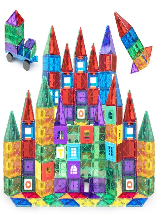 Playmags 150-Piece Magnetic Tiles Building Set - 3D Magnet Building Blocks, Creative Imagination, Inspirational, Educational STEM Toys for Kids with 1 Car - Image 1