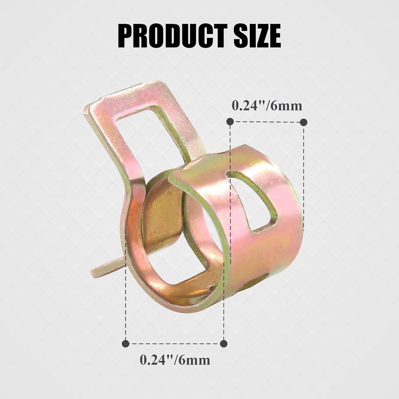Rierdge 60 Pcs 6mm ID Spring Band Type Clamps, 1/4" Fuel Hose Clamps Fasteners, Golden Spring Hose Clip for Fuel Hose Line Water Pipe Air Tube Silicone Hose - Image 2