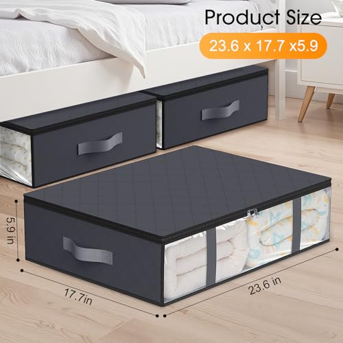 StorageRight Under Bed Storage Bins, 3-Pack 40L Foldable Fabric Storage Bags with Transparent Window, Breathable Organizer for Clothes/Blanket/Comforter/Quilt, Grey - Image 2