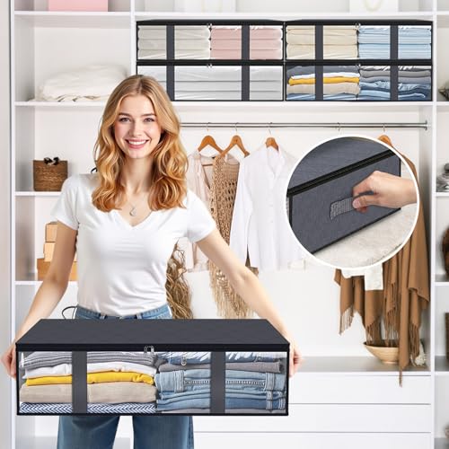 StorageRight Under Bed Storage Bins, 3-Pack 40L Foldable Fabric Storage Bags with Transparent Window, Breathable Organizer for Clothes/Blanket/Comforter/Quilt, Grey - Image 4