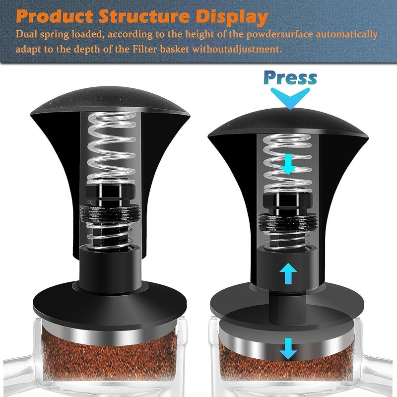 NEOUZA Espresso Tamper V2 508mm Dual Calibrated Spring Loaded for Coffee Machine Portafilter Anti Pressure Deflection Refined Handle Stainless Ripple Base - Image 5