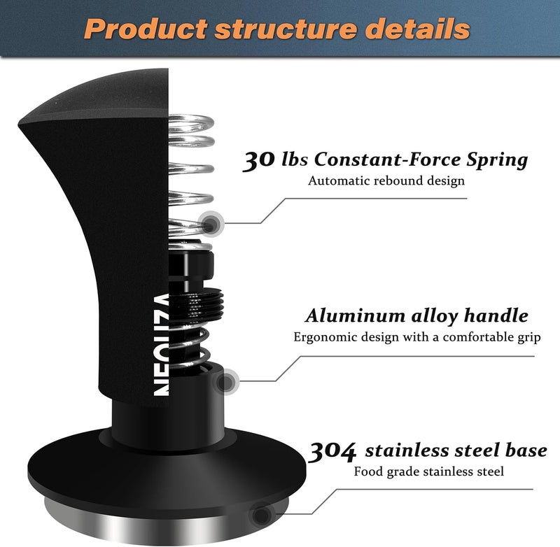 NEOUZA Espresso Tamper V2 508mm Dual Calibrated Spring Loaded for Coffee Machine Portafilter Anti Pressure Deflection Refined Handle Stainless Ripple Base - Image 3