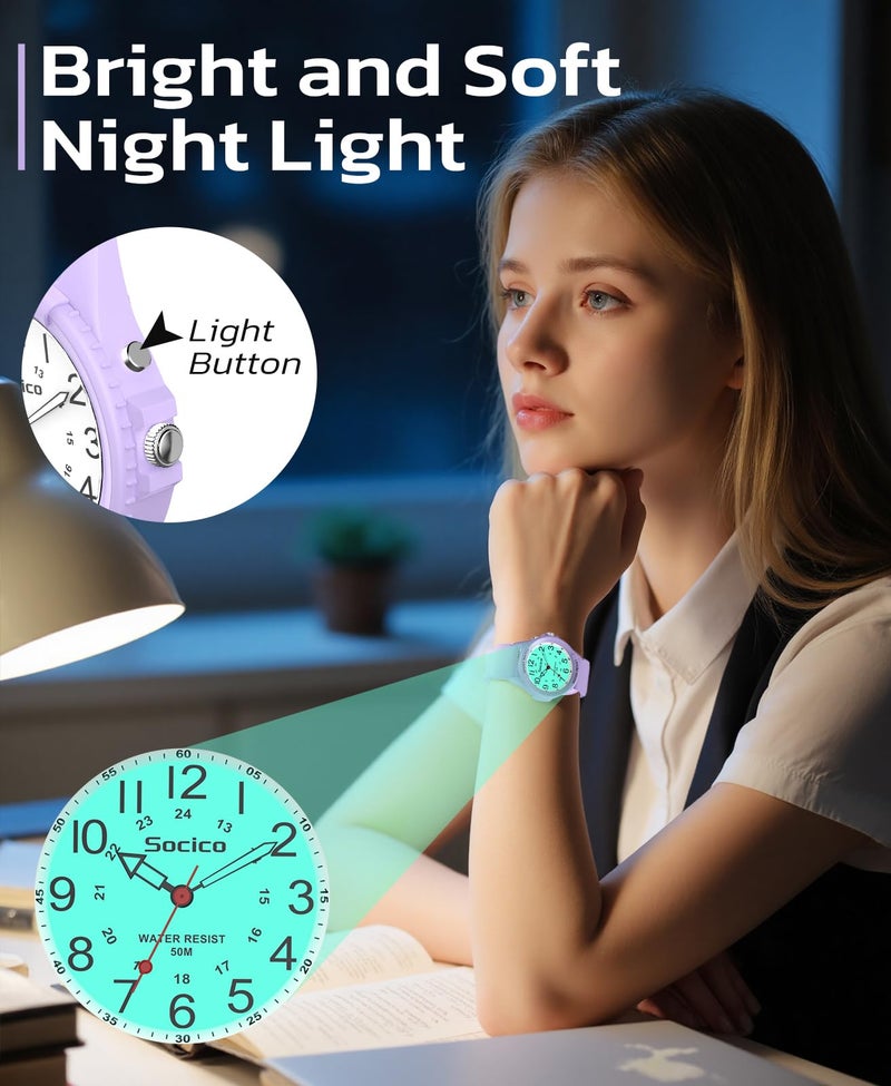 SOCICO Watch for Men Women Big Face Classic Analog Quartz Sports Backlight Unisex Waterproof Nurse Watch for Medical Army Military Time with Second Hand Easy to Read Casual Wristwatch - Image 2