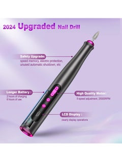 KASTWAVE Cordless Electric Nail Drill Machine, Electric Nail Drill File Professional, Professional Acrylic Nail Drill Machine for Gel, Rechargeable Portable Nail Filer Set, Manicure Pedicure Polishing Tools  - Image 2