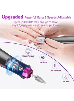 KASTWAVE Cordless Electric Nail Drill Machine, Electric Nail Drill File Professional, Professional Acrylic Nail Drill Machine for Gel, Rechargeable Portable Nail Filer Set, Manicure Pedicure Polishing Tools  - Image 4