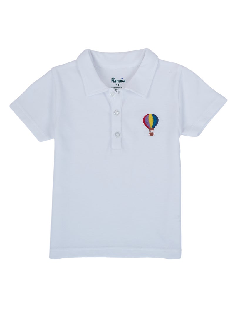 Pranava White Organic Cotton Polo Shirt for Kids - Image 1