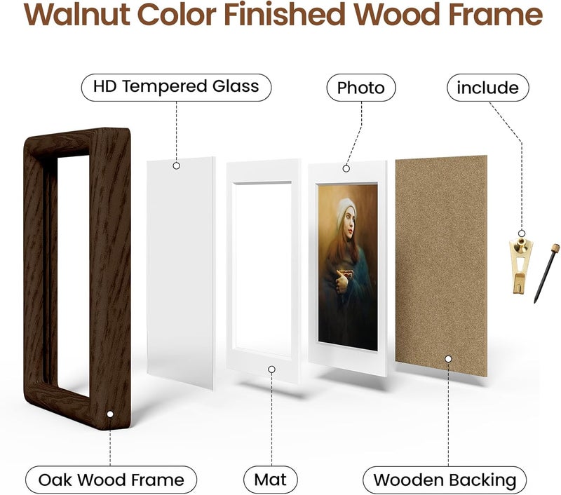 Heimlove 5x7 Picture Frame Natural Oak Wood From California-USA Walnut Color Finished with Real Tempered Glass, Handcrafted 5 x 7 Photo Frame Matted to 4x6 Wedding,Family,Graduation Picture on Table & Wall - Image 4