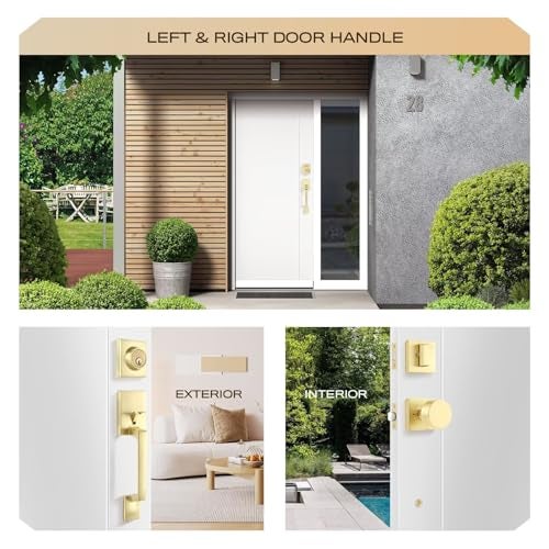 Leydebong Gold Entry Door Handle and Single Cylinder Deadbolt Lock and Key All Keyed Different Brass Front Door Lock Set Heavy Duty Square Locking Lever Set Exterior Door Handle - Image 3