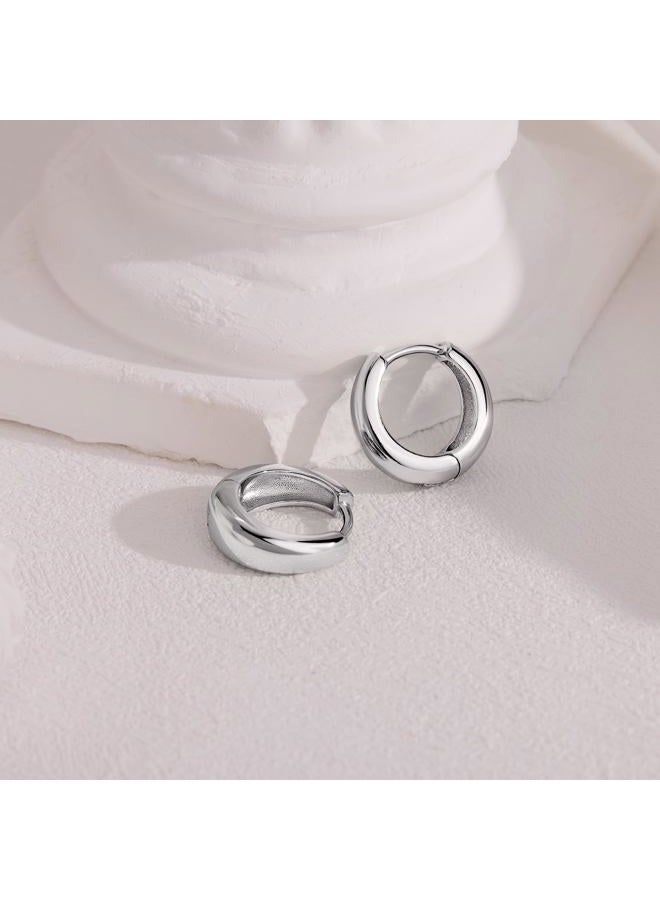 Poxtex Small Sterling Silver Huggie Hoop Earrings Set for Women, Chunky Earrings for Mulpitle Piercing Hypoallergenic Trendy Jewelry, Dainty Cartilage Earrings for Women's Gifts 4 Pairs 10/10/10/10mm - Image 4