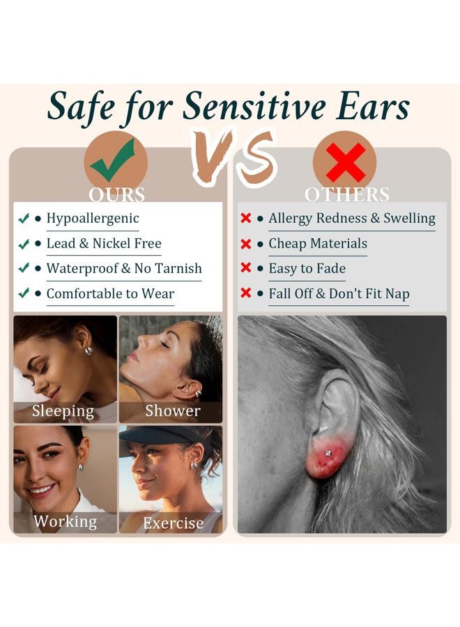 Poxtex Small Sterling Silver Huggie Hoop Earrings Set for Women, Chunky Earrings for Mulpitle Piercing Hypoallergenic Trendy Jewelry, Dainty Cartilage Earrings for Women's Gifts 4 Pairs 10/10/10/10mm - Image 5