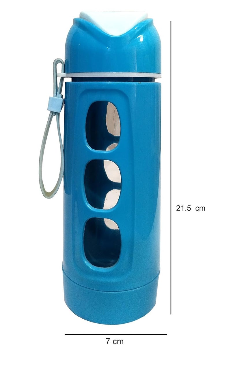 Lemon Tree Transparent Glass Water Bottle with Plastic Sleeve Cover Airtight lidLeak ProofBPA free Rust Proof Glass Bottle For Home Office TravelGym Bottle 400ml Blue - Image 2