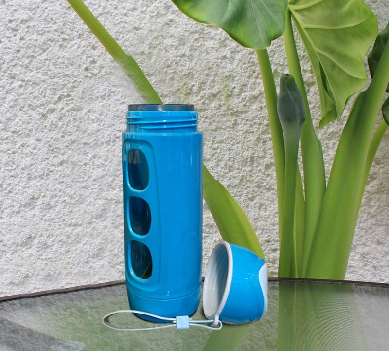 Lemon Tree Transparent Glass Water Bottle with Plastic Sleeve Cover Airtight lidLeak ProofBPA free Rust Proof Glass Bottle For Home Office TravelGym Bottle 400ml Blue - Image 4