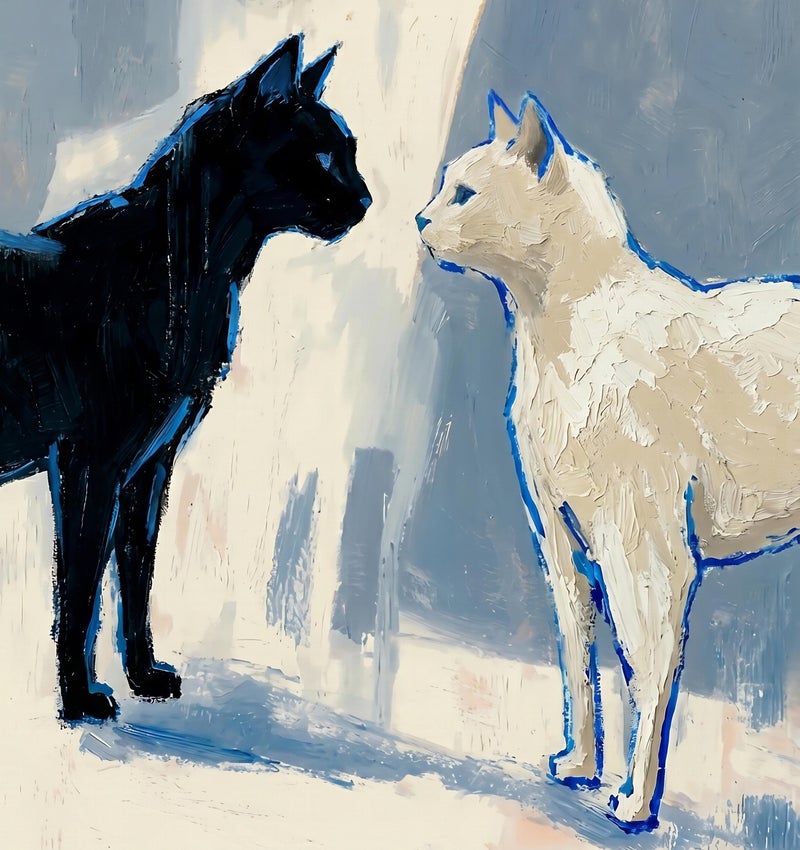 TNESSENTIAL Abstract Cat Print – Black And White Feline Art, Minimalist Pet Poster, Impasto Animal Decor, Modern Couple Gift, Moody Blue Wall Art - Image 2