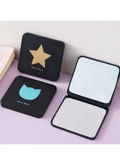 2 PCS Star Moon Cat Heart Pattern Square Folding Mirror Double Side Compact Mirror Adorable Vanity Mirror For Purse Perfect For Travel And Touch ups