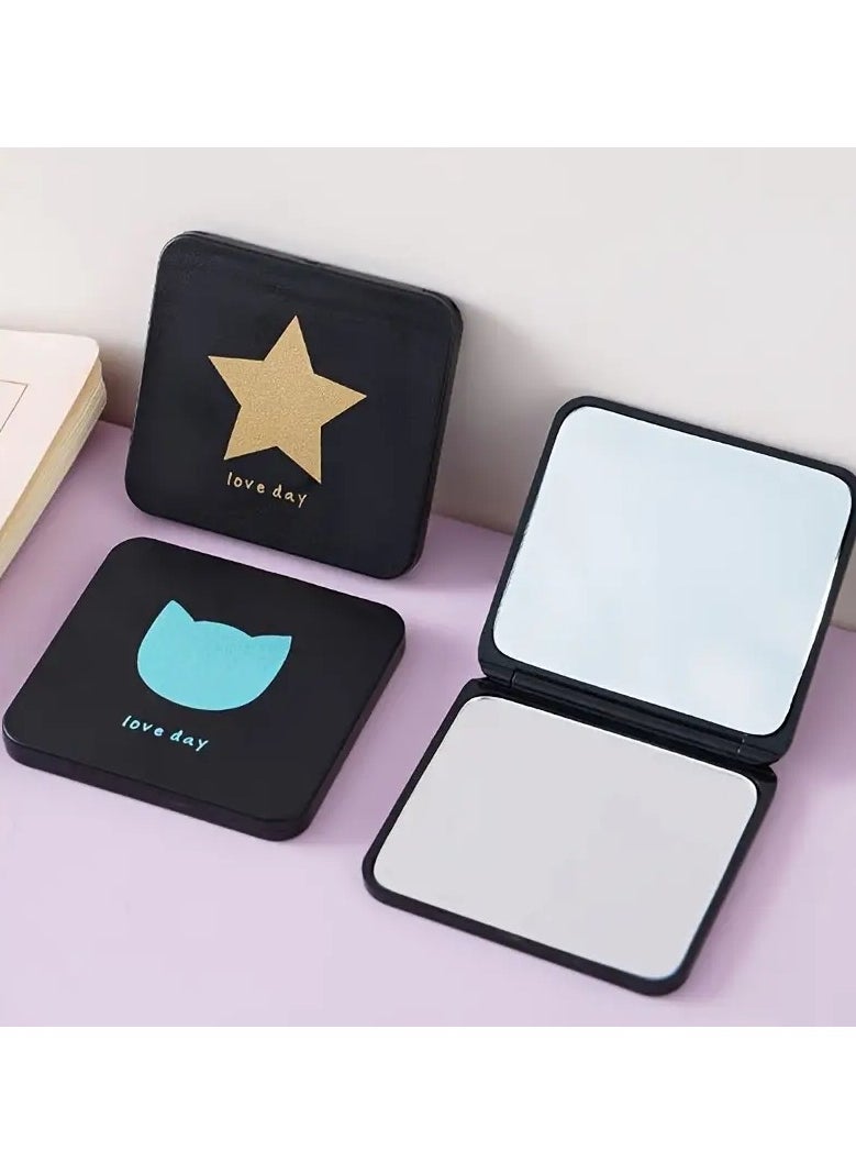 ORiTi - 2 PCS Star Moon Cat Heart Pattern Square Folding Mirror Double Side Compact Mirror Adorable Vanity Mirror For Purse Perfect For Travel And Touch ups - Image 1