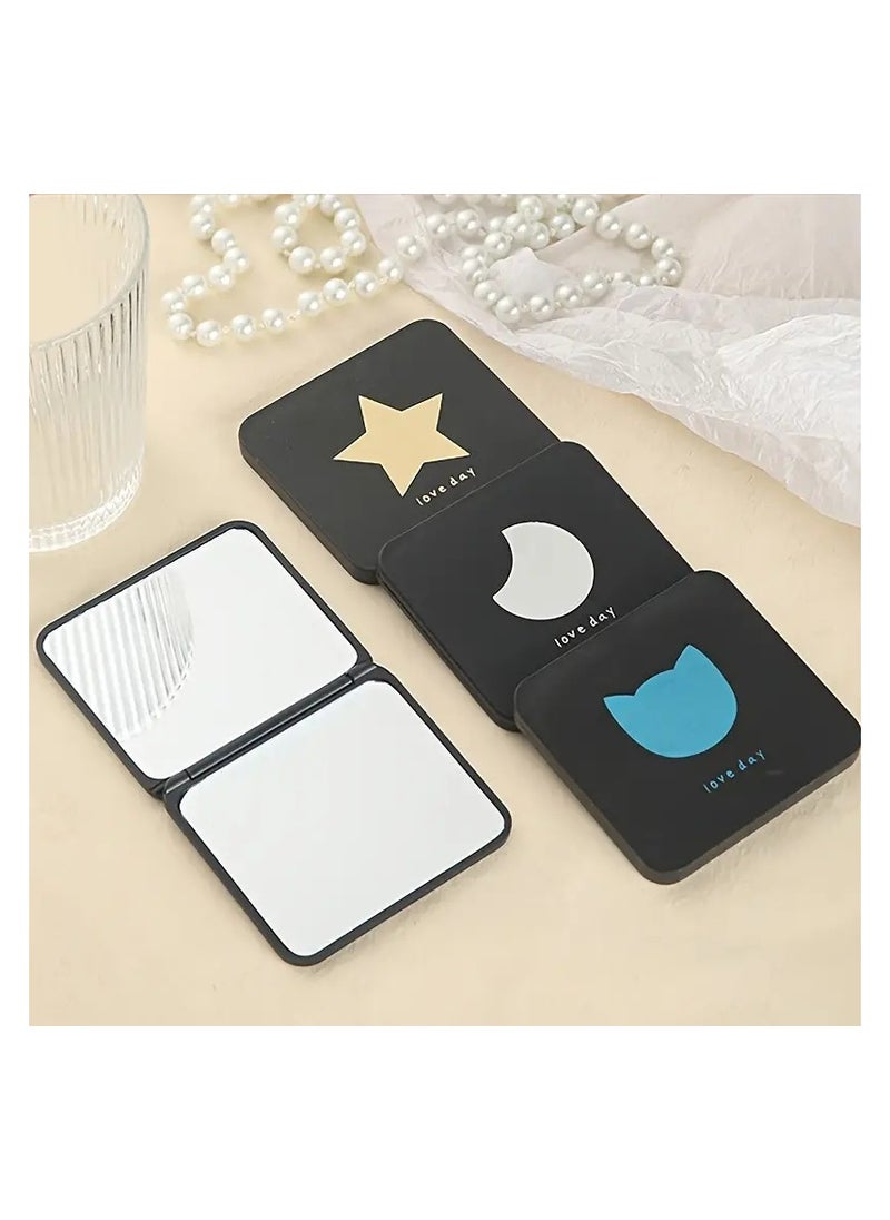 ORiTi - 2 PCS Star Moon Cat Heart Pattern Square Folding Mirror Double Side Compact Mirror Adorable Vanity Mirror For Purse Perfect For Travel And Touch ups - Image 1